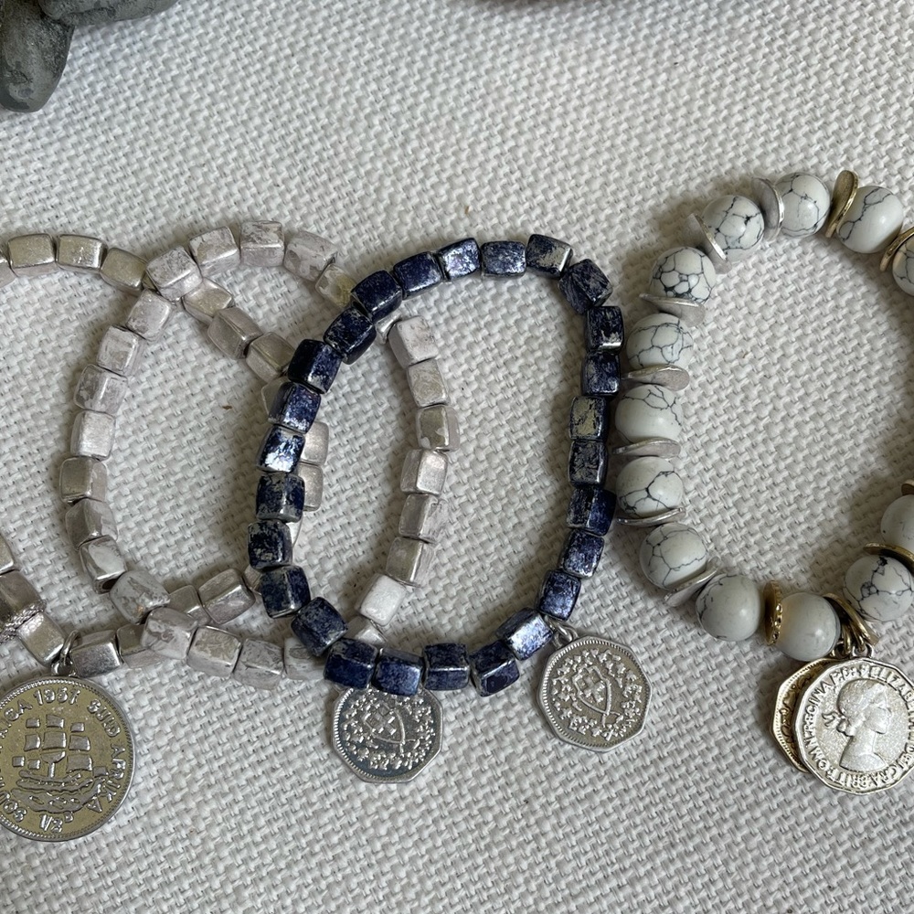 Four Beaded Stretch Bracelet with Coins